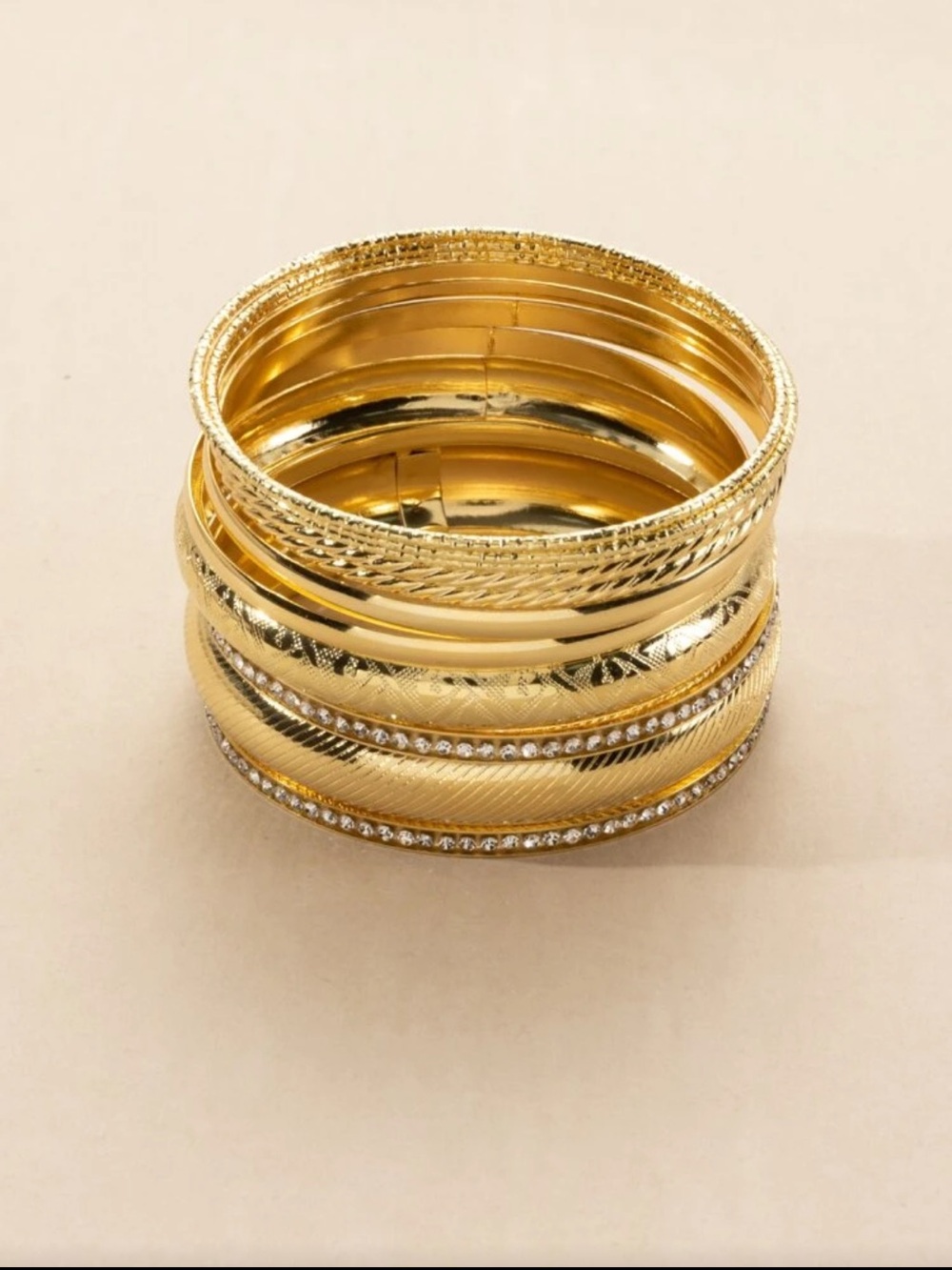 Yellow Gold Multi-Stack Bangle Bracelet with Crystal Accents